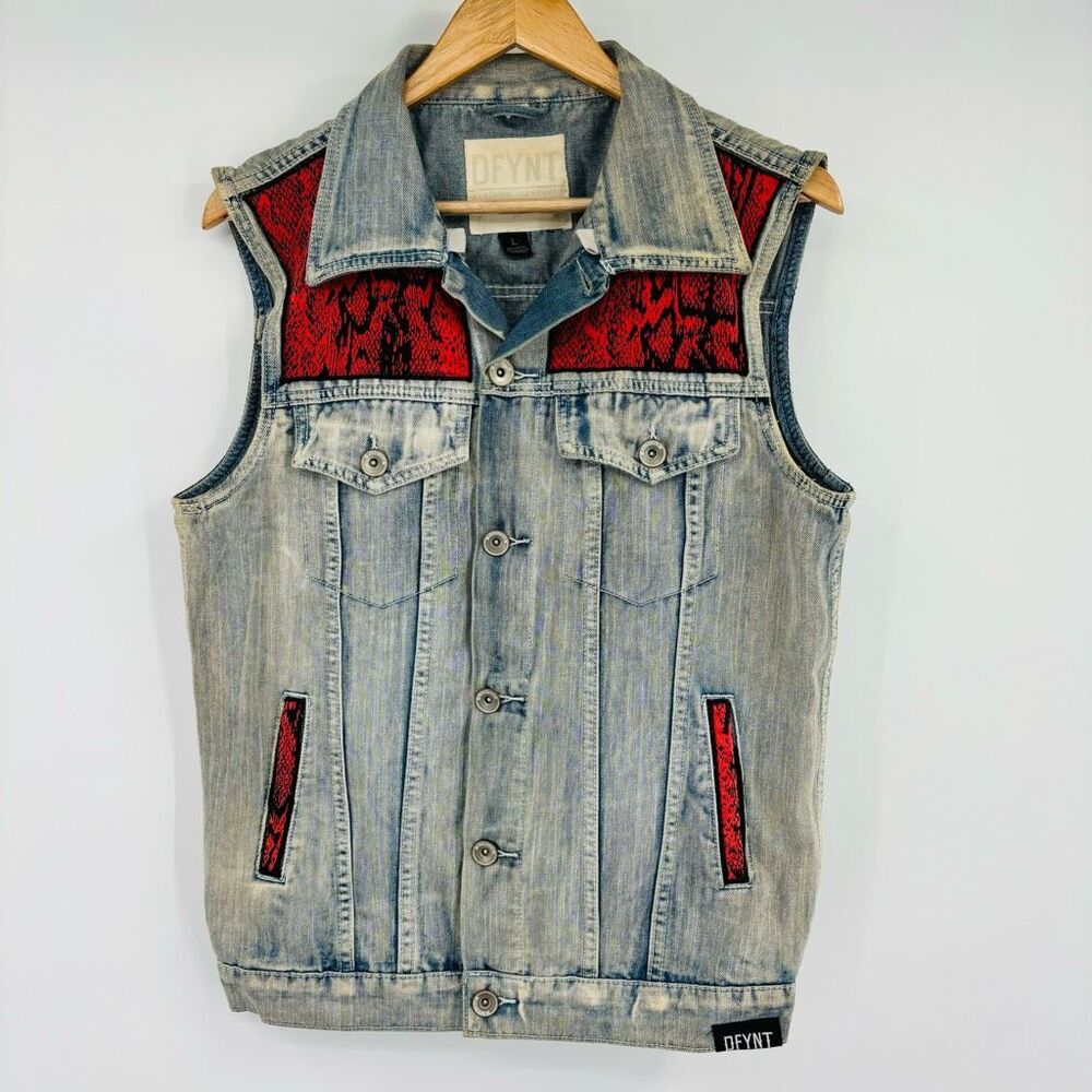 DFYNT Denim Collared Vest Blue Womens Size Large